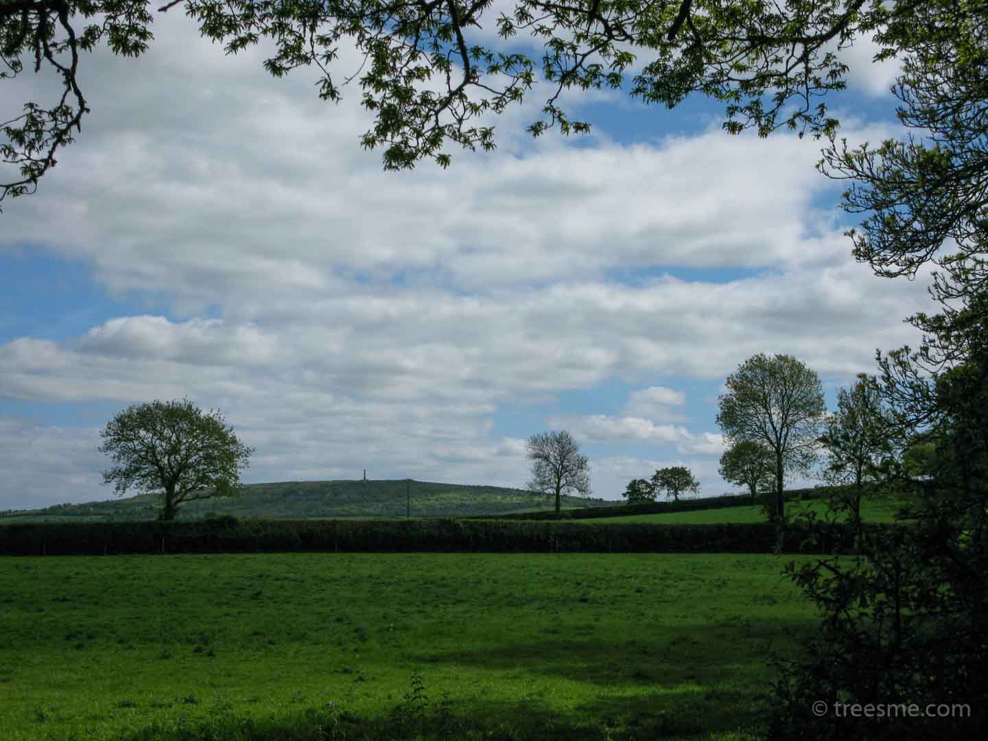 Across the green fields towards Kit Hill in Cornwall England. One of the five Marilyn hills