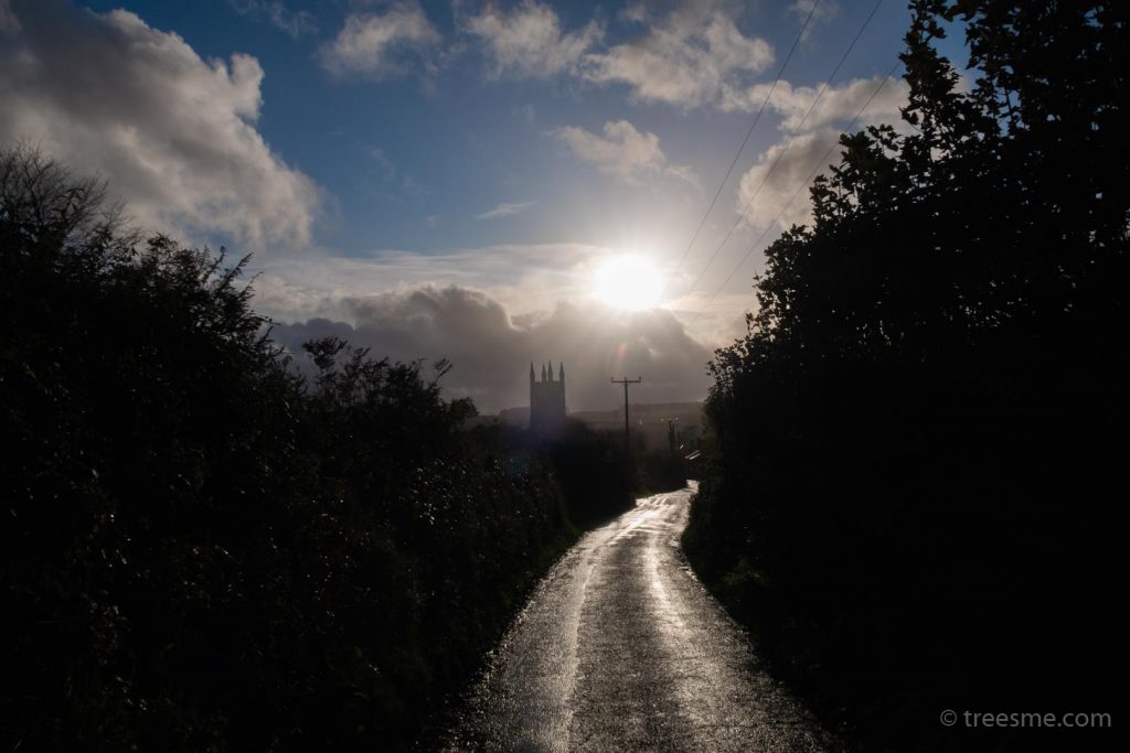 Autumn (October) – The Evening Sun, Clouds, Wind and Rain Over Stoke Climsland Church